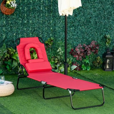 Bain de soleil pliable transat inclinable 4 positions chaise longue de lecture 3 coussins fournis rouge