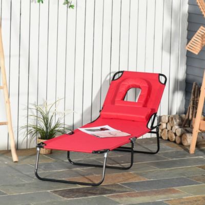 Bain de soleil pliable transat inclinable 4 positions chaise longue de lecture 3 coussins fournis rouge