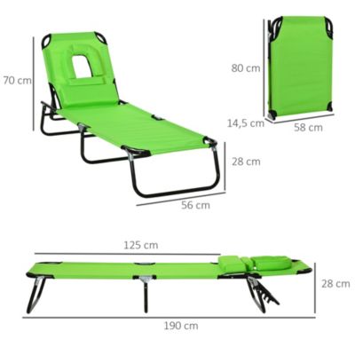 Bain de soleil pliable transat inclinable 4 positions chaise longue de lecture 3 coussins fournis vert