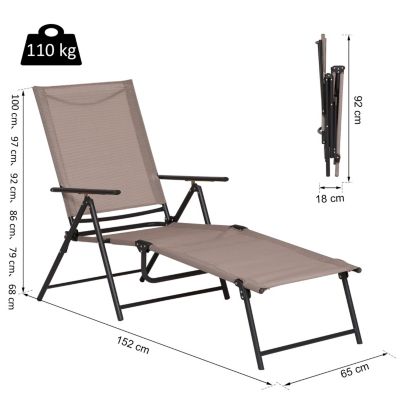 Bain de soleil pliable transat inclinable 5 positions accoudoirs métal époxy textilène