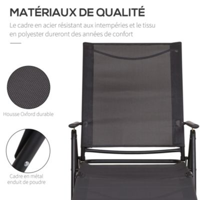 Bain de soleil pliable transat inclinable 5 positions accoudoirs métal époxy textilène