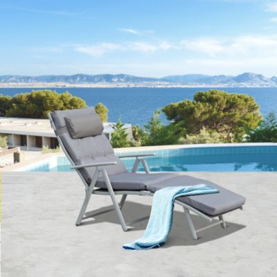 Bain de soleil pliable transat inclinable 7 positions avec matelas accoudoirs métal époxy textilène polyester