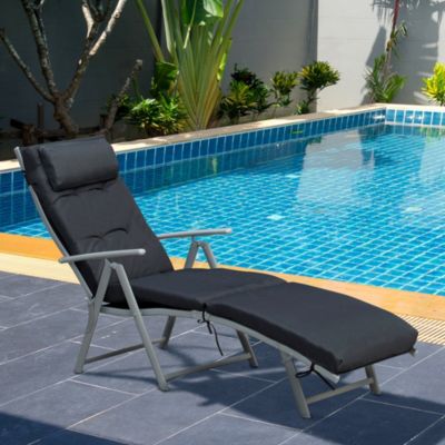 Bain de soleil pliable transat inclinable 7 positions avec matelas accoudoirs métal époxy textilène polyester