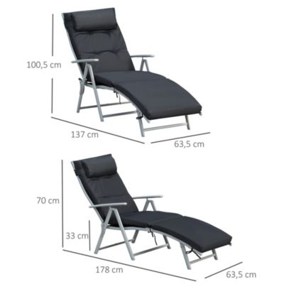 Bain de soleil pliable transat inclinable 7 positions avec matelas accoudoirs métal époxy textilène polyester