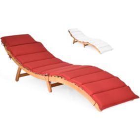 Bain de Soleil Pliante en Bois Eucalyptus avec Coussin et Appui-Tête Charge 180 kg