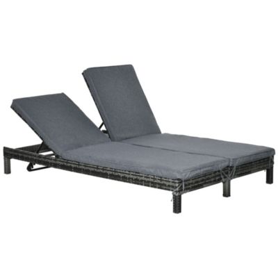 Bain de soleil transat 2 places - grand confort - dossier inclinable multi-positions - matelas fournis - résine tressée gris