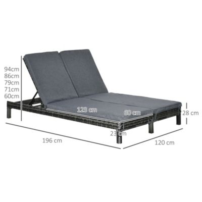 Bain de soleil transat 2 places - grand confort - dossier inclinable multi-positions - matelas fournis - résine tressée gris