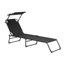 Bain de soleil transat chaise longue pvc noir Helloshop26