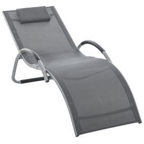 Bain de soleil transat design contemporain avec appui-tête grand confort léger aluminium textilène 160 x 60 x 65 cm gris