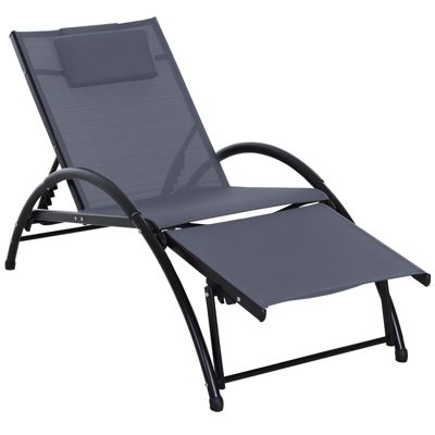 Bain de soleil transat design contemporain inclinable multi-positions repose-pied réglable tétière incluse alu textilène gris