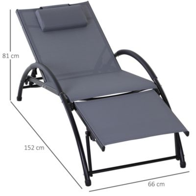 Bain de soleil transat design contemporain inclinable multi-positions repose-pied réglable tétière incluse alu textilène gris