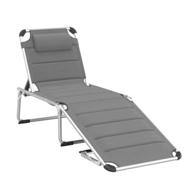 Bain de soleil transat pliable dossier réglable multi-positions matelassage tétière alu textilène gris