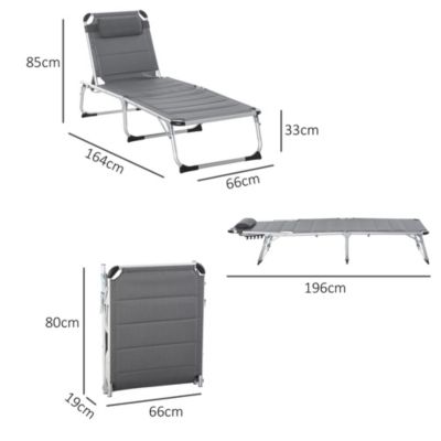 Bain de soleil transat pliable dossier réglable multi-positions matelassage tétière alu textilène gris