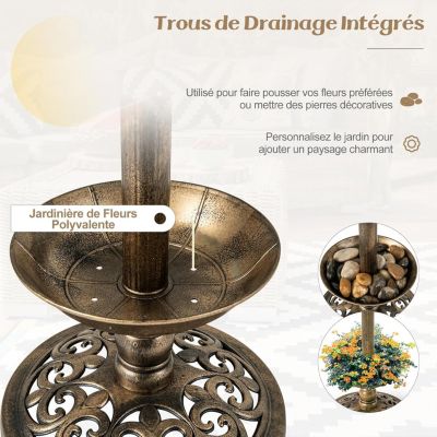 Bain oiseaux sur Pied Solaire Mangeoire Oiseaux Extérieur avec 2 Lampes à Energie Solaire Support Remplissable Bronze