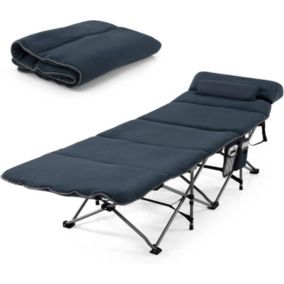 Bains de Soleil avec Matelas et Oreiller Amovibles Portable avec Sac de Transport Charge Max. 150 kg Bleu