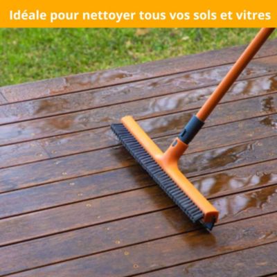 Balai 2 en 1 raclette et brosse manche télescopique
