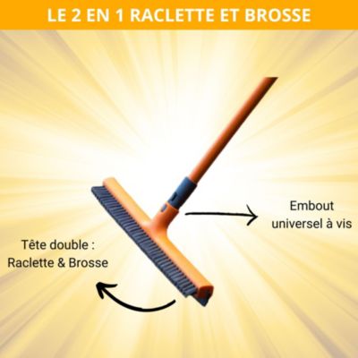 Balai 2 en 1 raclette et brosse manche télescopique