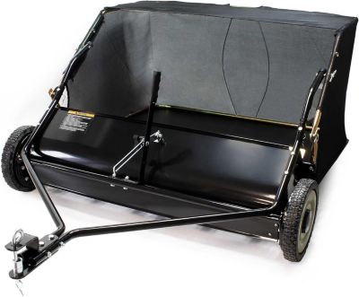 Balai Ramasseur Tracte Largeur 96cm Capacite 340L avec Roues Caoutchouc Balayeuse Pelouse Feuilles et Debris Vegetaux