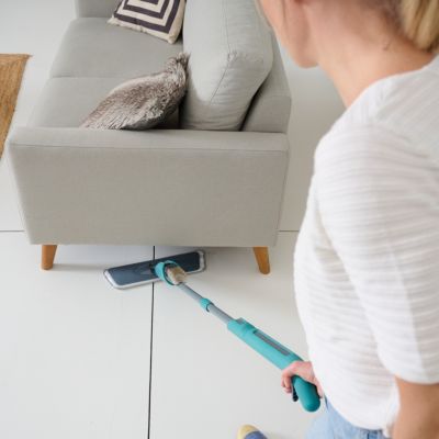 Balai serpillère microfibre avec vaporisateur GoodHome gris et bleu L.124 x l.12 cm