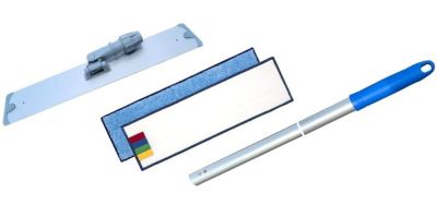 Balai trapèze aluminium 40cm + manche + 2 mop en microfibre 5214