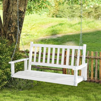 Balançelle Jardin Extérieur Chaise Hamac Siège Suspnedue en Bois avec Chaînes de Suspension Ajustables 136x67x63CM