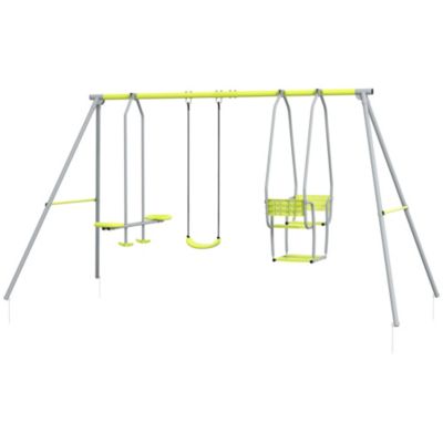 Balançoire 3 agrès portique 2 face à face et balançoire dim. 2,83L x 1,56l x 1,8H m métal époxy PE gris vert