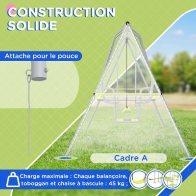 Balançoire 3 agrès portique 2 face à face et balançoire dim. 2,83L x 1,56l x 1,8H m métal époxy PE gris vert