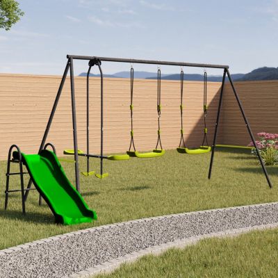 Outsunny Balançoire 3 agrès portique avec 2 balançoires et face à face métal époxy anticorrosion PE 2,8L x 1,4l x 1,78H m bleu vert à partir de 107,90 € (juillet 2026