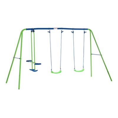 Balançoire 3 agrès portique avec 2 balançoires et face à face dim. 2,8L x 1,4l x 1,78H m métal époxy anticorrosion PE vert bleu