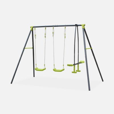 HLC Portique Balançoire 3 En 1 – 2 Sièges Face-à-face + Balançoire, Cadre Métal Pour Jardin