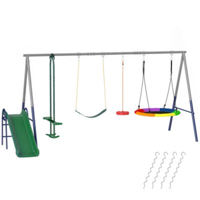 Balançoire aire de jeux 4+1 agrès acier gris bleu