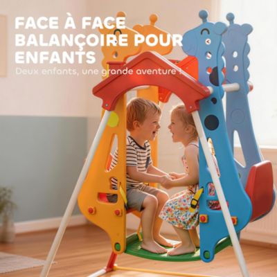 Balançoire double face à face girafes ceintures réglables repose-pieds