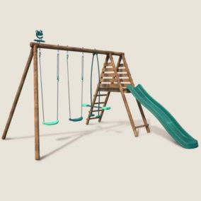 Balançoire en bois traité 3 agrès et toboggan Violette