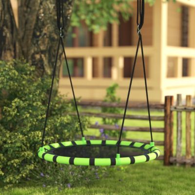 Balançoire nid d'oiseau ronde balançoire panier dia. 1 m 4 anneaux cordages inclus noir vert