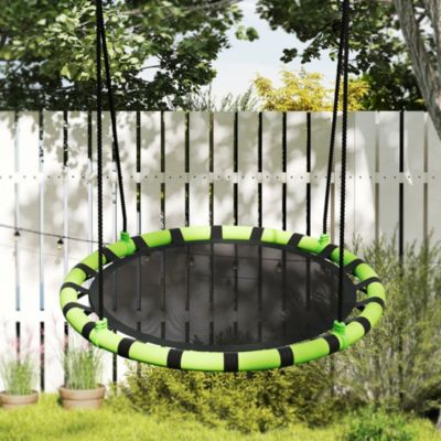 Balançoire nid d'oiseau ronde balançoire panier dia. 1 m 4 anneaux cordages inclus noir vert