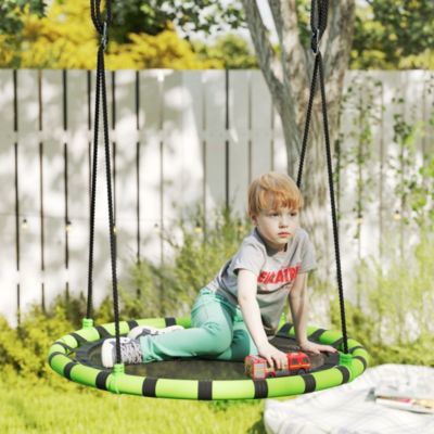 Balançoire nid d'oiseau ronde balançoire panier dia. 1 m 4 anneaux cordages inclus noir vert