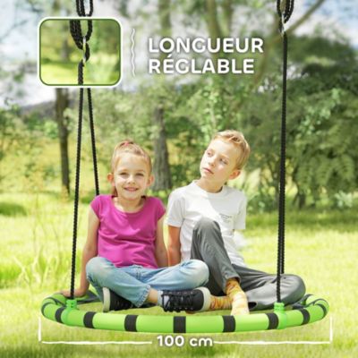 Balançoire nid d'oiseau ronde balançoire panier dia. 1 m 4 anneaux cordages inclus noir vert