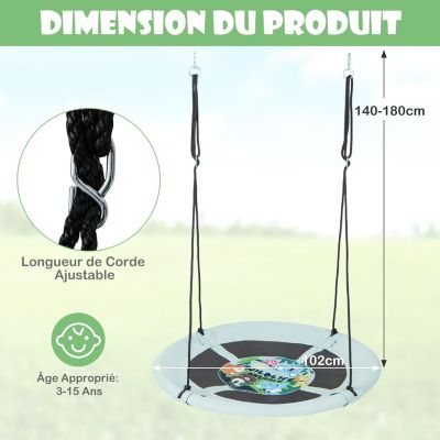 GOPLUS Balançoire Nid D’Oiseau Rond 102 Cm – Hauteur Réglable 140-180 Cm, Charge 150 Kg, Pour Enfants 3-15 Ans, Modèle Astre