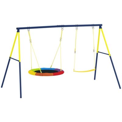 Balançoire portique pour enfant 3 à 8 ans cadre acier jaune bleu
