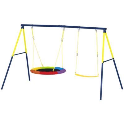 Balançoire portique pour enfant 3 à 8 ans cadre acier jaune bleu