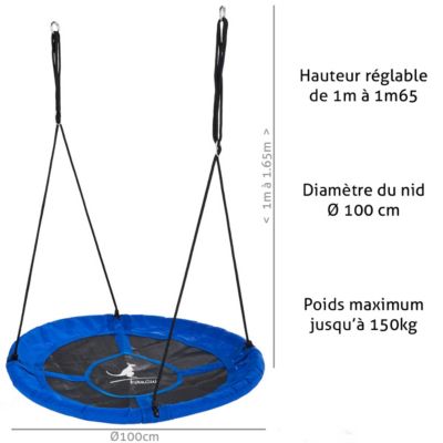 Balancoire ronde Nid d'oiseau 100cm Bleu - Cadre acier, Tissu PE