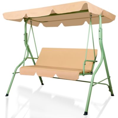 Balancelle 3 places Frankystar Hulaop beige avec auvent et coussins 600D