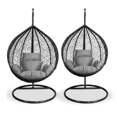balancelle avec Coussin d'assise, Fauteuil Suspendu en rotin, Chaise balançoire-Coloris Noir L 124/117 x P 105/96 x H 197/197 cm