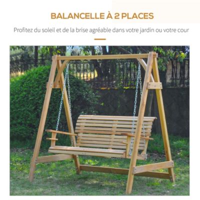 Balancelle de jardin 2 places dim. 1,8L x 1,2l x 1,85H m accoudoirs supports verres bois de mélèze pré-huilé