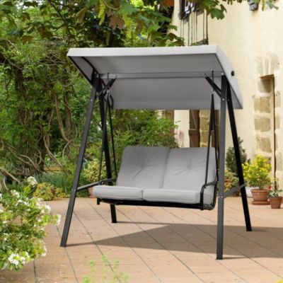 Balancelle de jardin 2 places grand confort coussins d'assise et dossier fournis accoudoirs pare-soleil gris