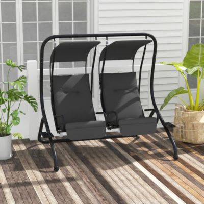 Balancelle de jardin 2 places indépendantes 2 tablettes supports coussins assise dossier grand confort acier noir polyester gris