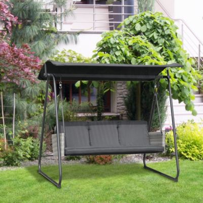 Balancelle de jardin 3 places auvent inclinaison réglable coussins assise/dossier résine tressée grise acier époxy polyester noir