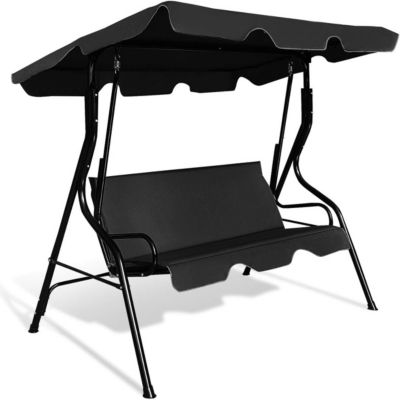 Balancelle de Jardin 3 Places,avec Auvent,Inclinaison Réglable Coussins Assise et Dossier,en Polyester et Acier,163X119X154CM,Noir