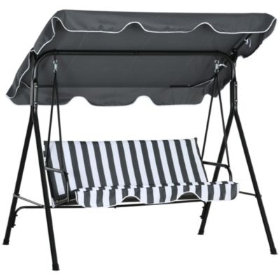 Balancelle de jardin 3 places avec coussin d'assise et toit pare-soleil réglable, charge 240 kg, 172 x 110 x 153 cm, gris et blanc