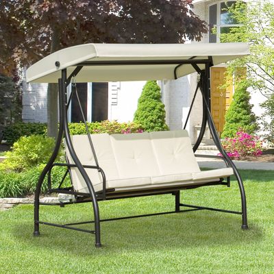 Balancelle de jardin 3 places convertible inclinaison toit réglable matelas grand confort ép. 8 cm fourni métal époxy noir crème